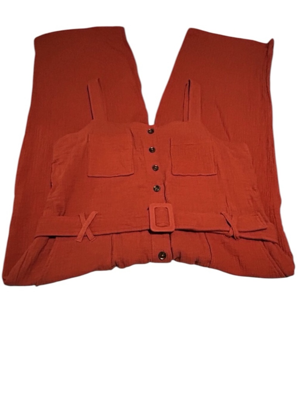 Tea n Rose Burnt Orange Utility/Boho/Minimalist Jumpsuit XL 100% Cotton NWOT - Picture 4 of 12